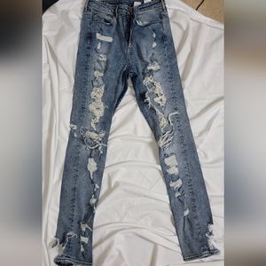 Distressed Denim Skinny High Waisted